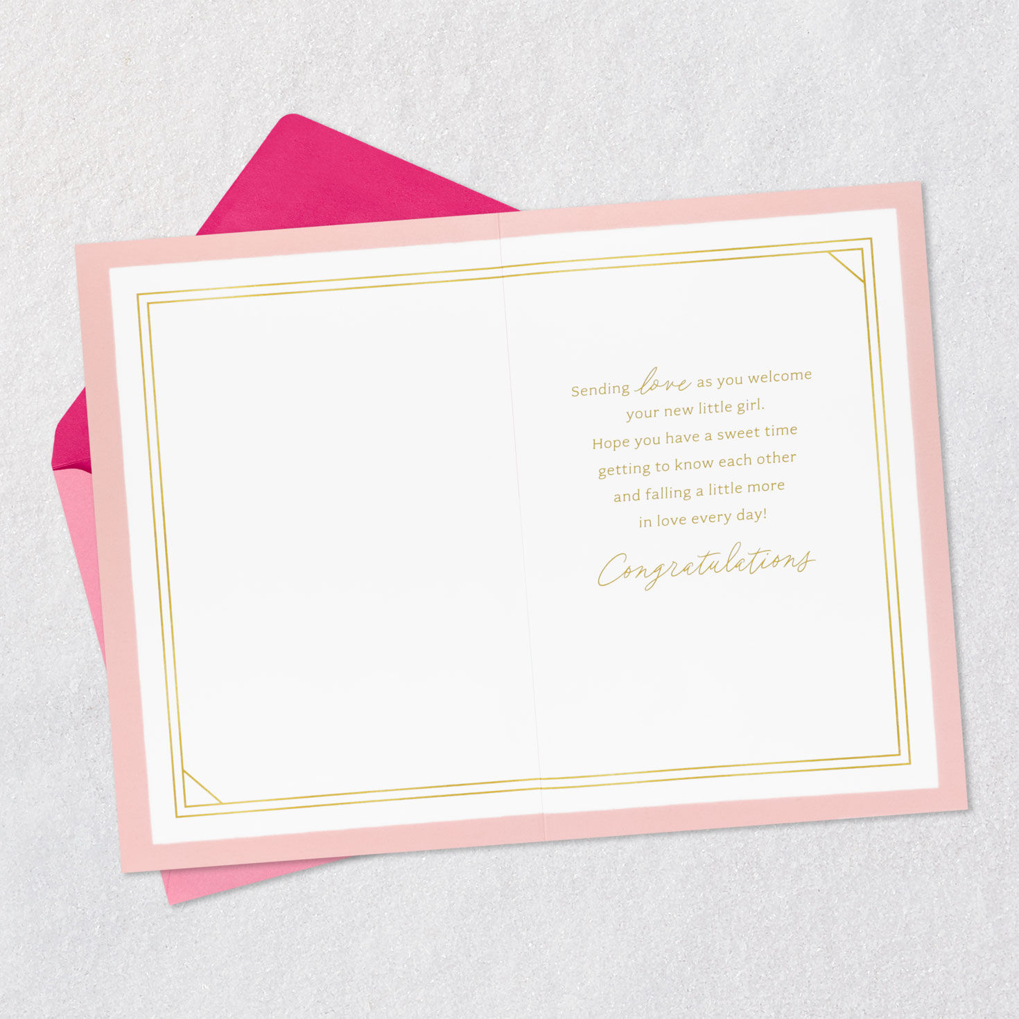 Floral Letters New Baby Girl Congratulations Card Open card with envelope image number 3
