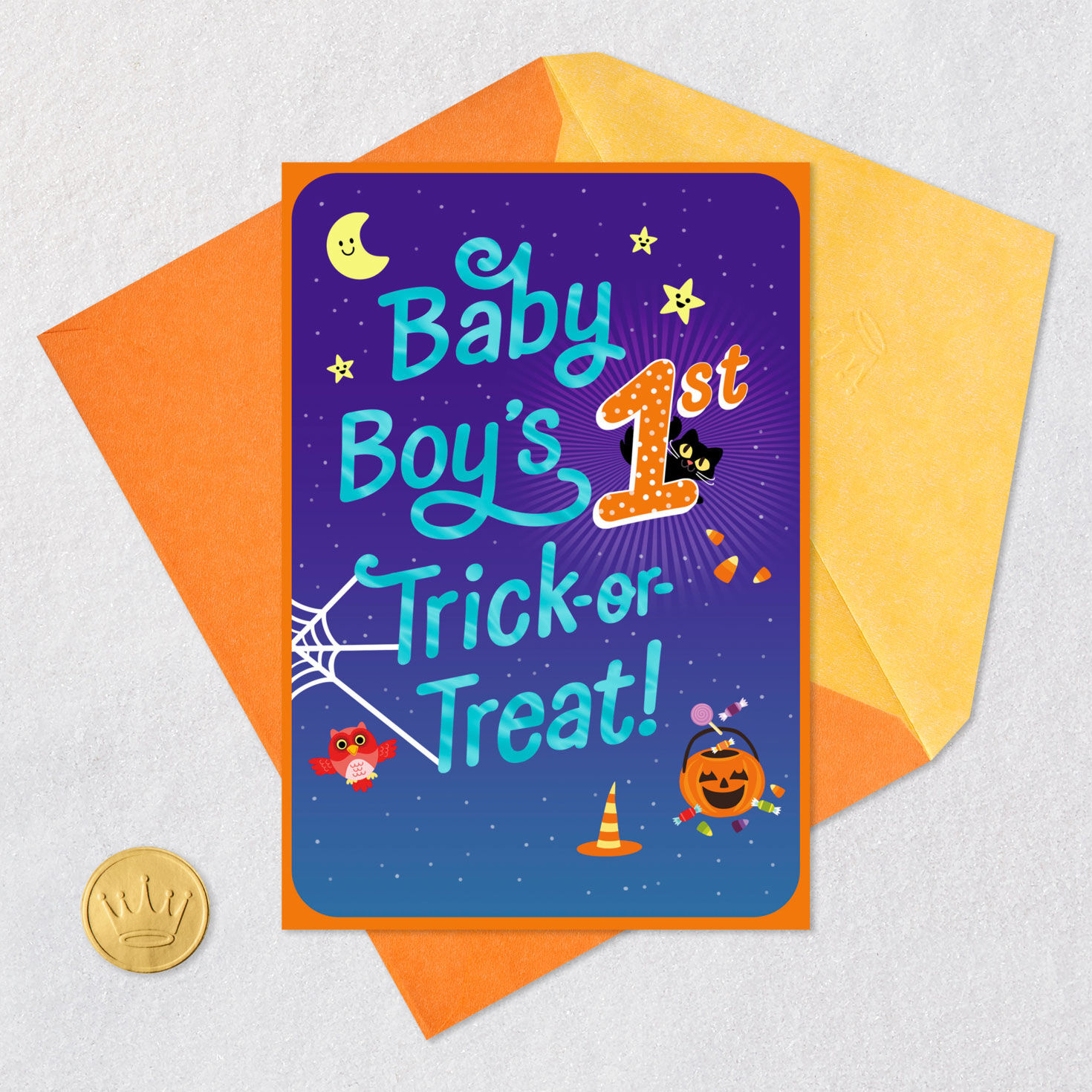 Starry Sky Baby Boy First Halloween Card Card Front with Envelope and Gold Seal image number 5