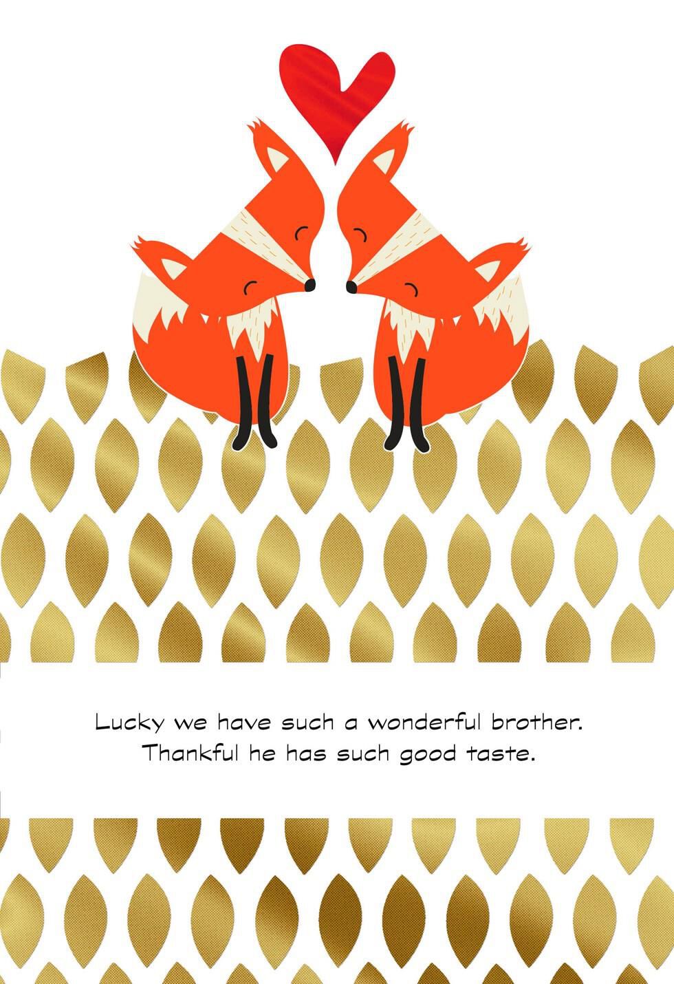Brother and Wife Fox and Hearts Valentine's Day Card