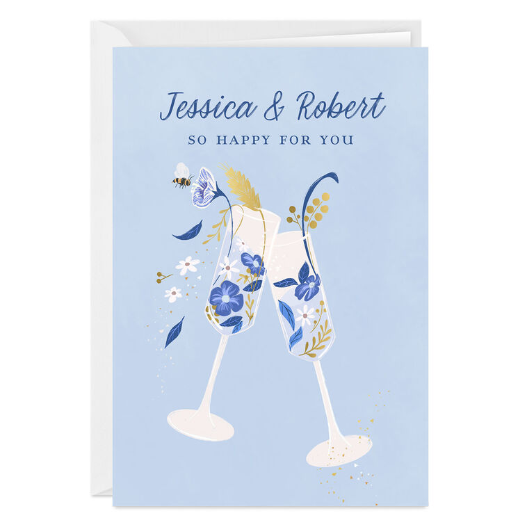 Floral Champagne Toast Custom Wedding Card
