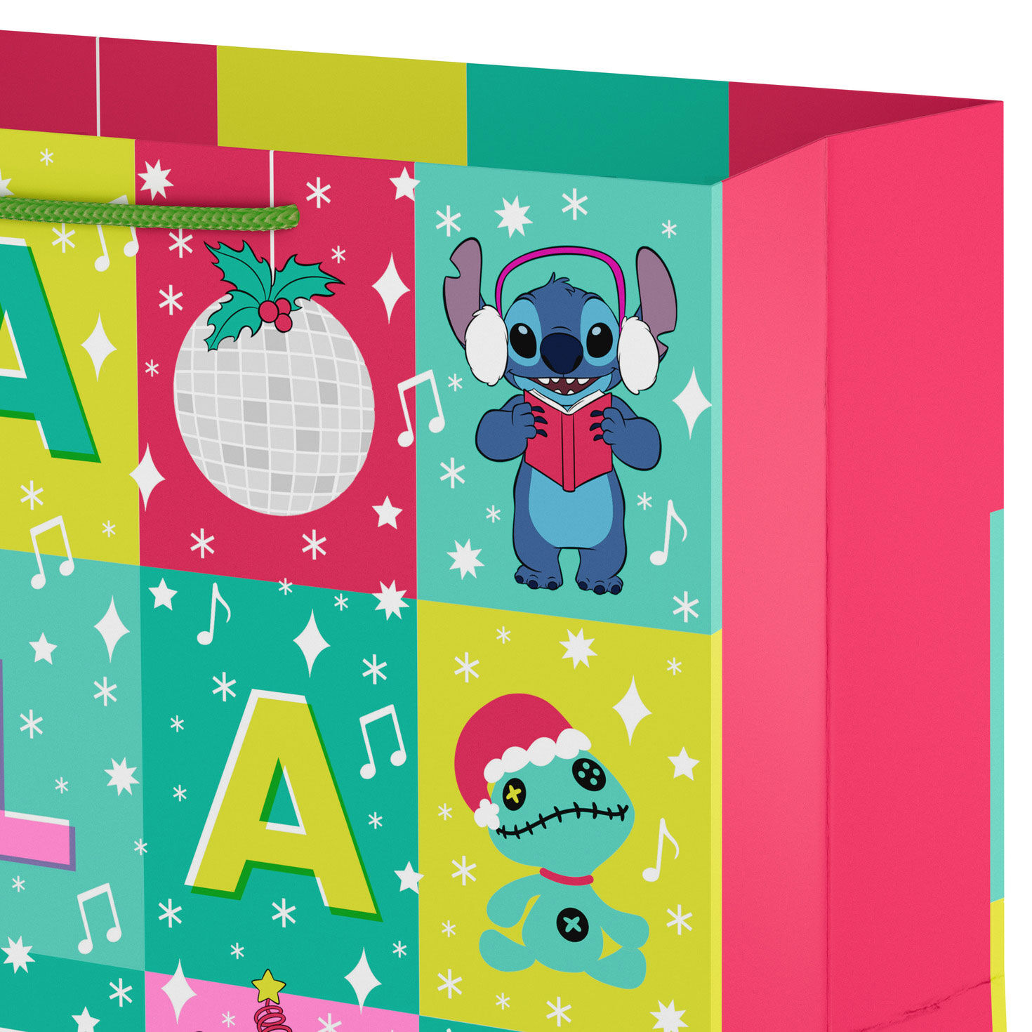 Teal and Pink Stitch Large Holiday Gift Bag Handle detail image number 4