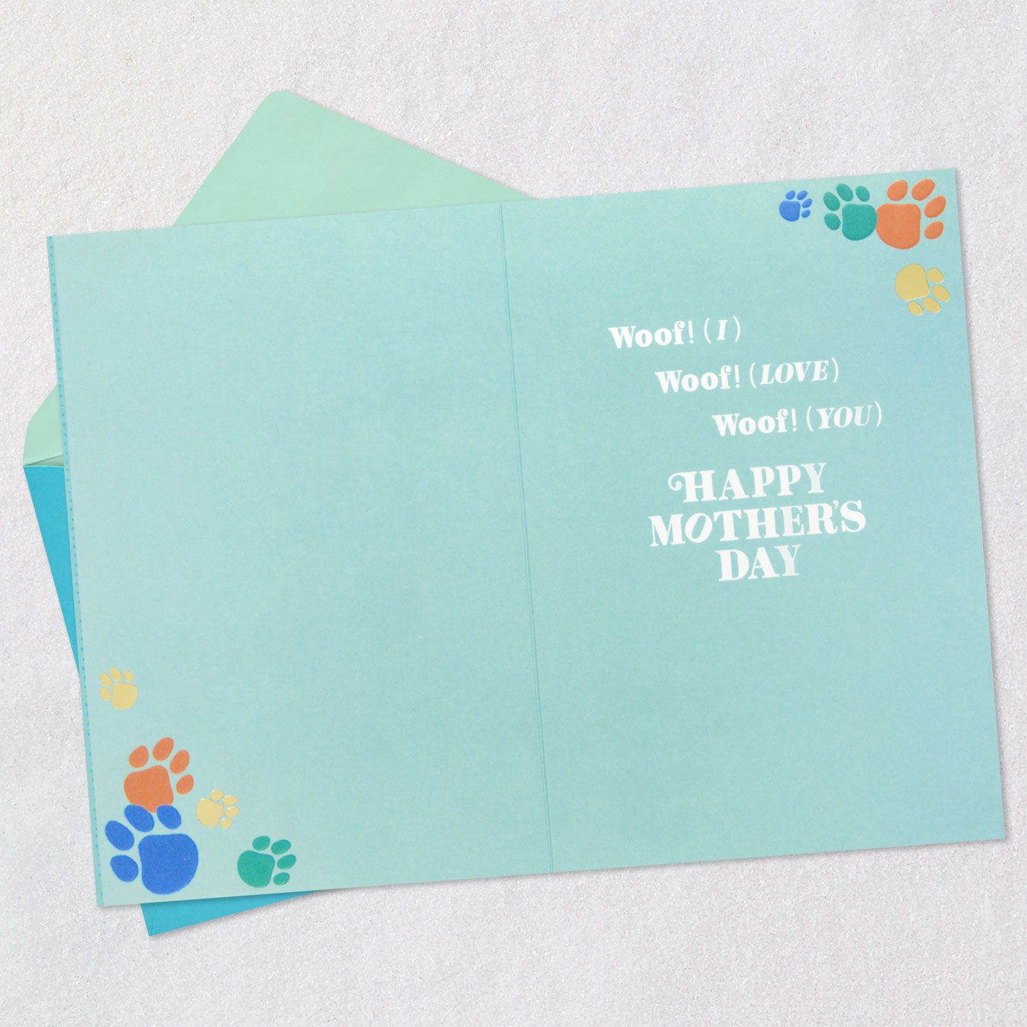 Colorful Paw Prints on Blue Mother's Day Card from Dog Open card with envelope image number 3