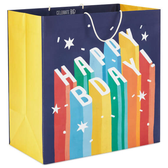 15" Uplifted Lettering Extra-Deep Birthday Gift Bag, , large image number 1