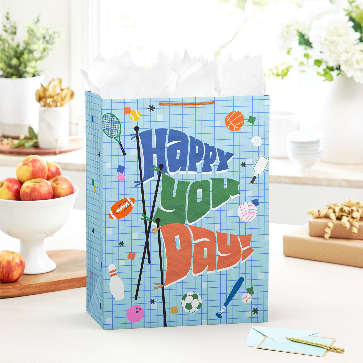 Sporty Flags on Blue Jumbo Gift Bag in use image number 2