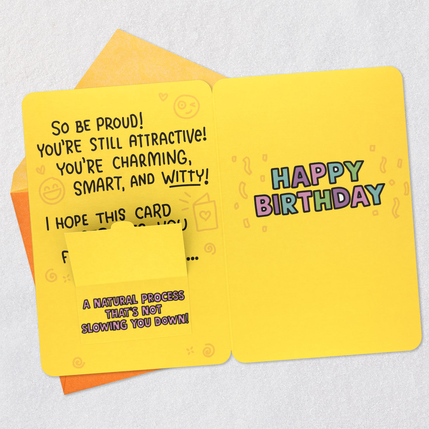 Yellow Birthday Icons Lift-the-Flap Birthday Card Open card with envelope image number 7