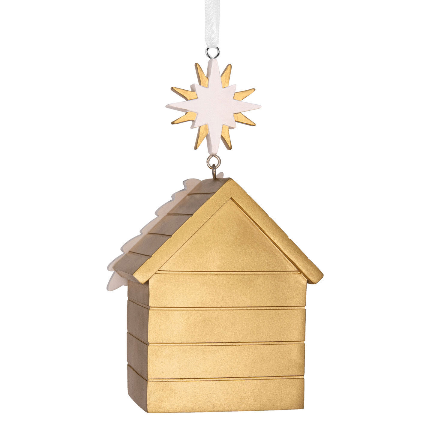 Gold White Nativity Christmas Ornament back image number 6