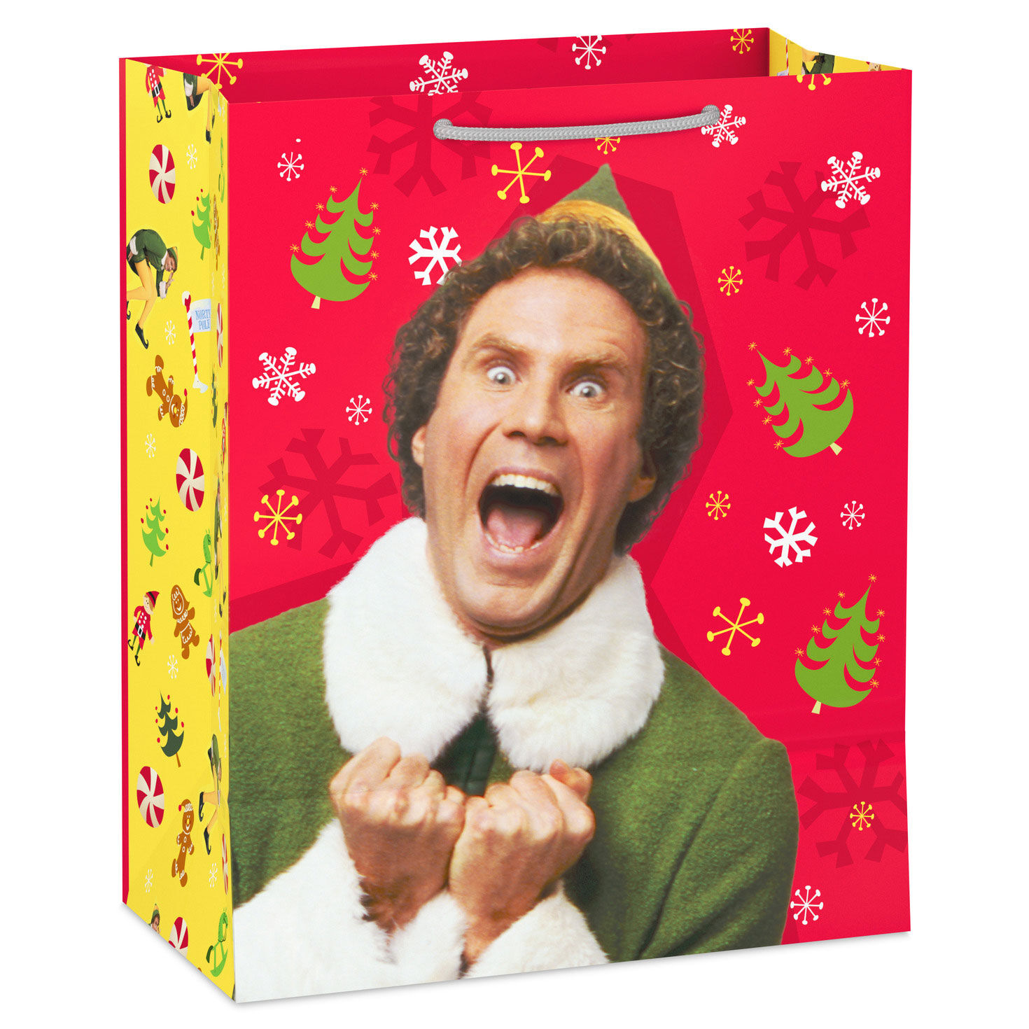Buddy the Elf on Red Large Christmas Gift Bag Back image number 6