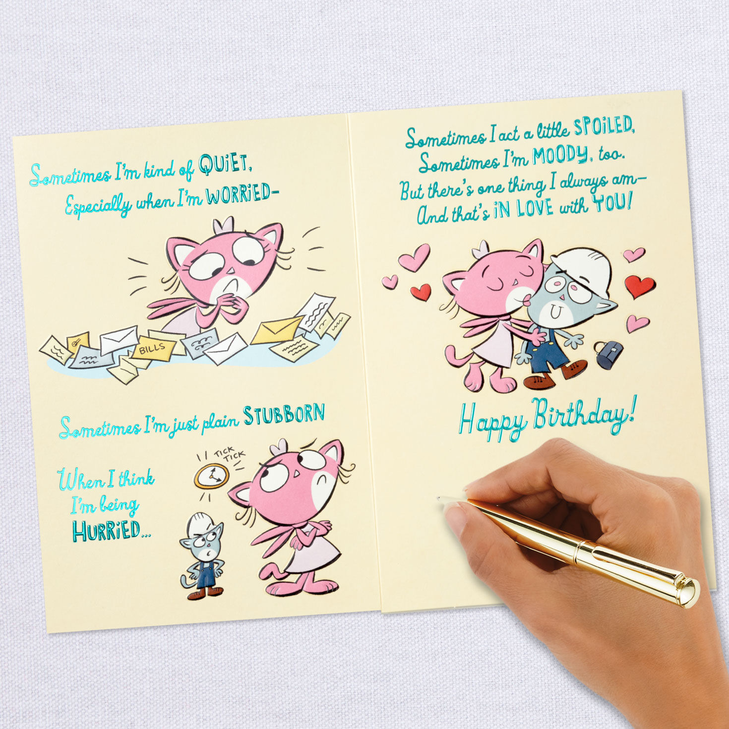 Cute Cat Couple Cartoon Birthday Card for Husband, , large image number 6