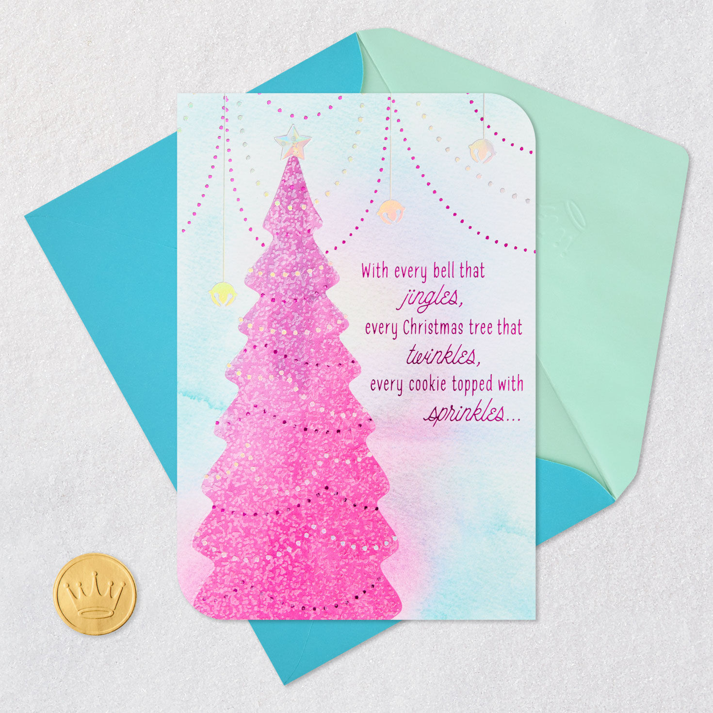 Vivid Holiday Tree Christmas Card for Granddaughter Card Front with Envelope and Gold Seal image number 6