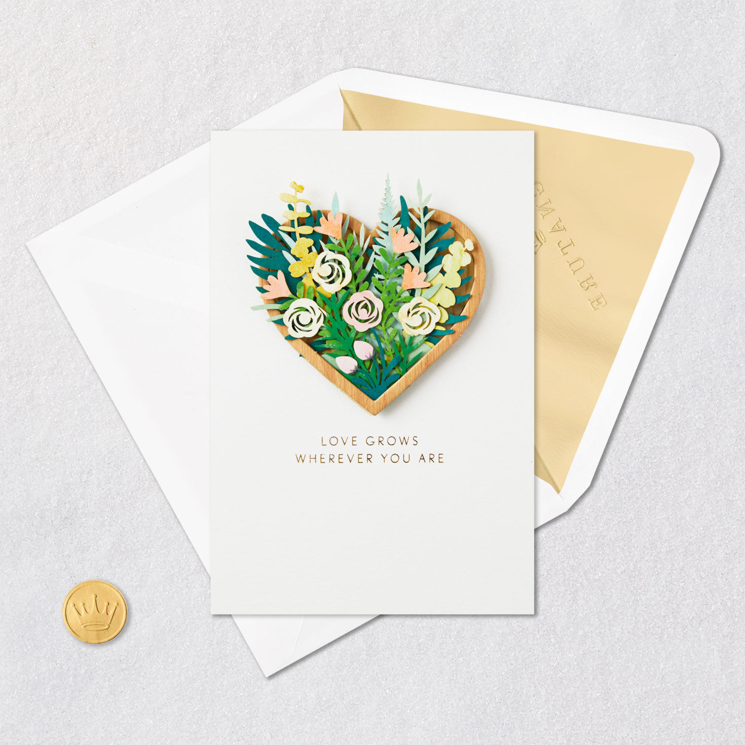 Flowers Inside Heart Mother's Day Card Card Front with Envelope and Gold Seal image number 5