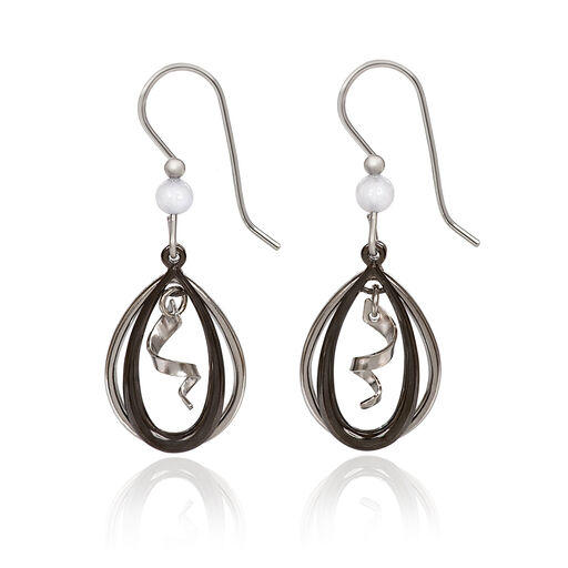 Silver Forest Black and Silver-Tone Metal Spiral Teardrop Earrings, 