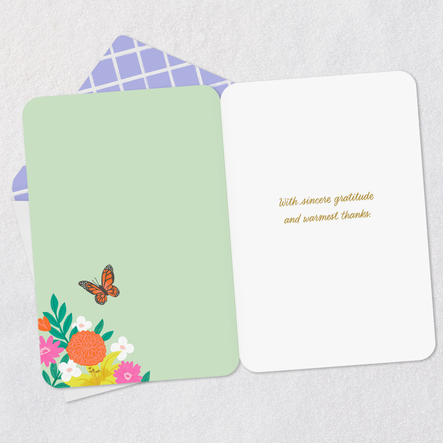Butterfly and Vase of Flowers Thank You Card Open card with envelope image number 3