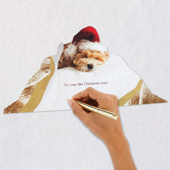Cozy Puppy Dog in Santa Hat Christmas Card, , large image number 6