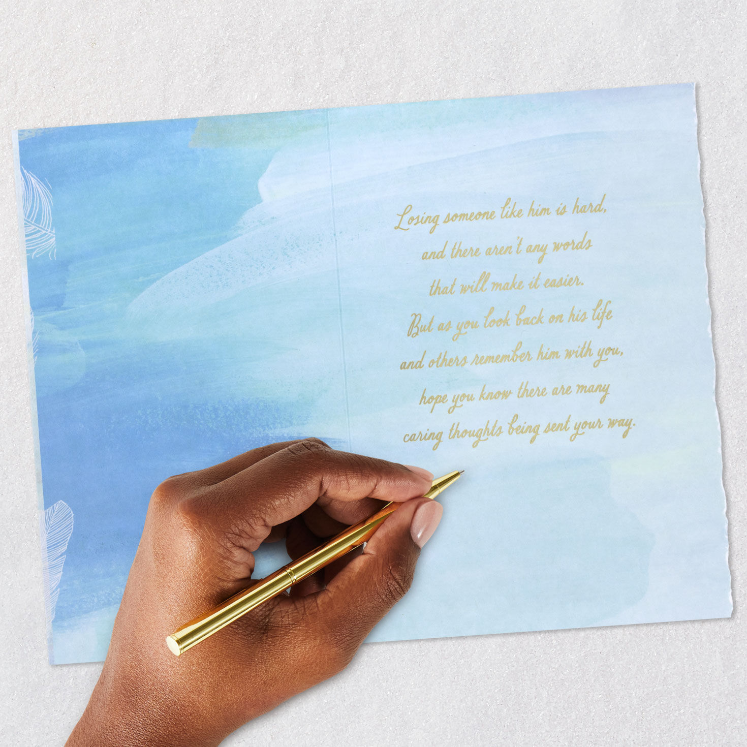 Blue Feather Sympathy Card for Him Signing card image number 6