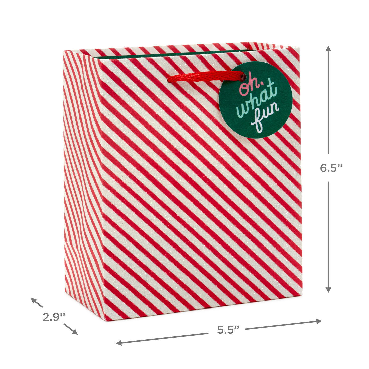 Glittery Peppermint Stripes Small Christmas Gift Bag measurement image number 3