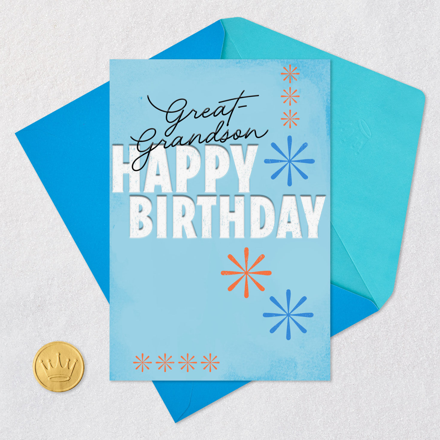 Retro Starbursts Birthday Card for Great-Grandson Card Front with Envelope and Gold Seal image number 5
