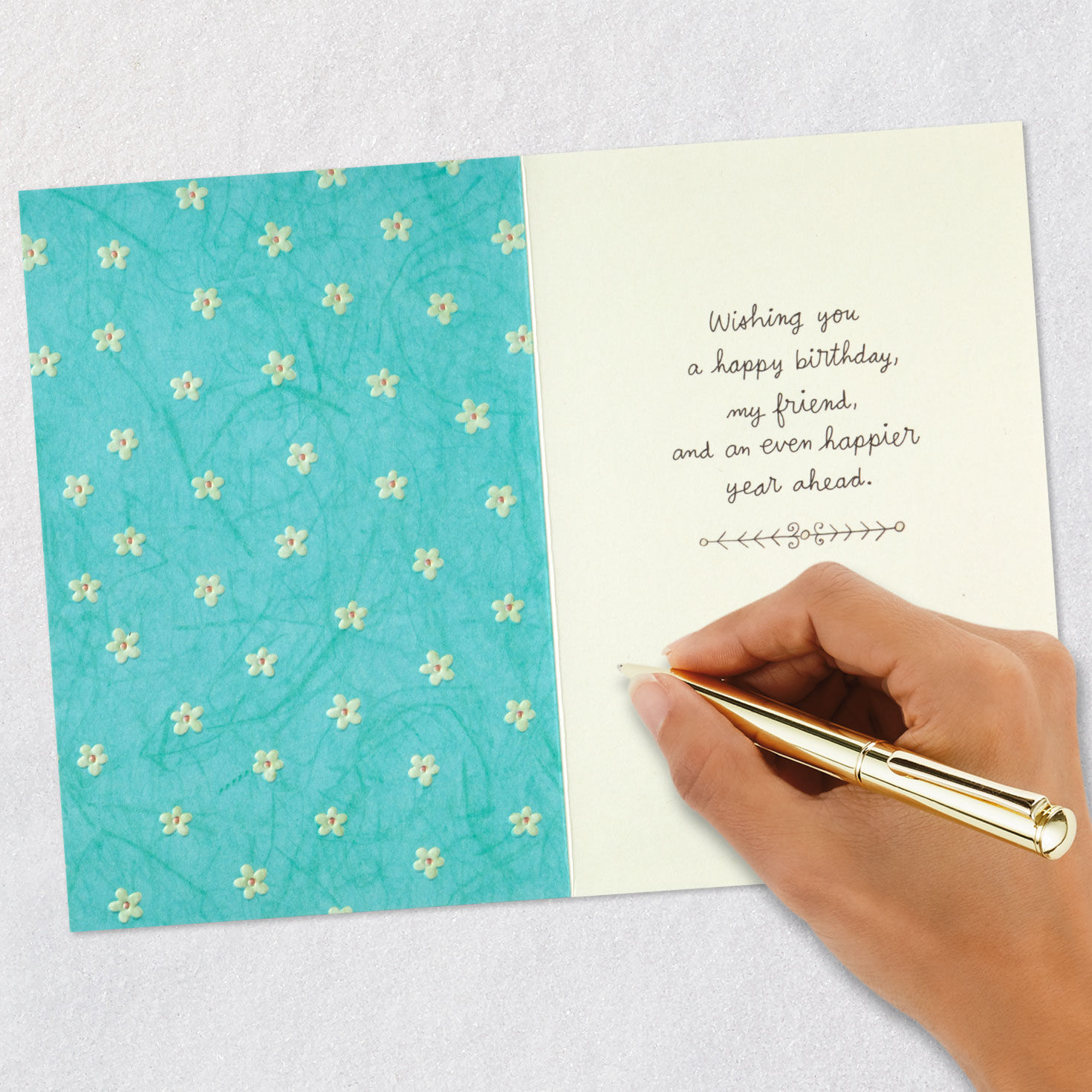 Daisy Flowers on Aqua and Pink Birthday Card Signing card image number 6