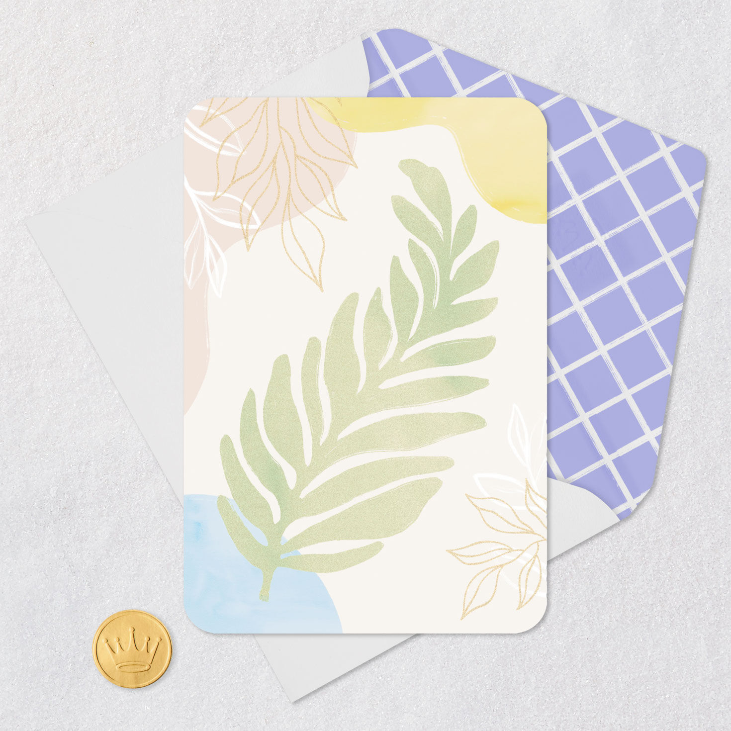 Abstract Pastel Leaves Blank Card Card Front with Envelope and Gold Seal image number 4