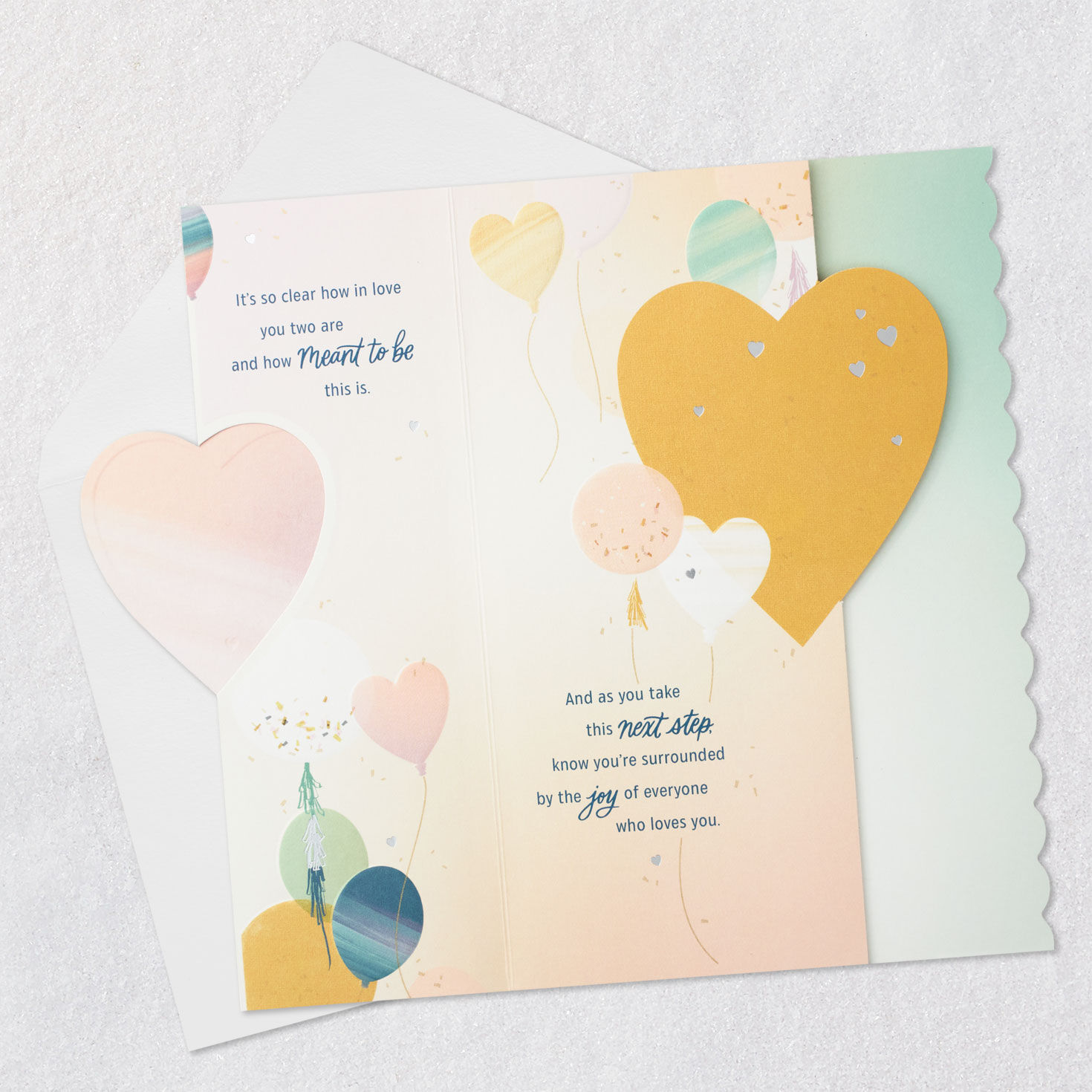 Heart Balloons Engagement Congratulations Card Open card with envelope image number 5