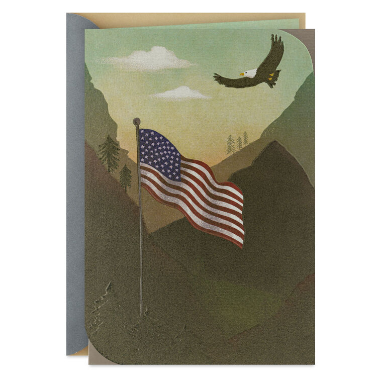 Bald Eagle Flying Over American Flag Blank Card