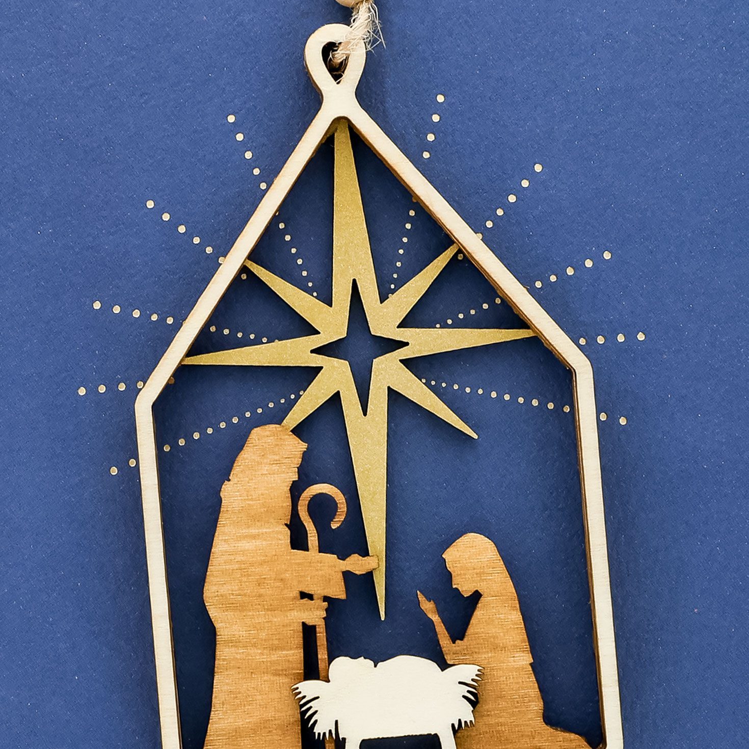 Gold Nativity Ornament Religious Christmas Card Card Front Detail image number 4