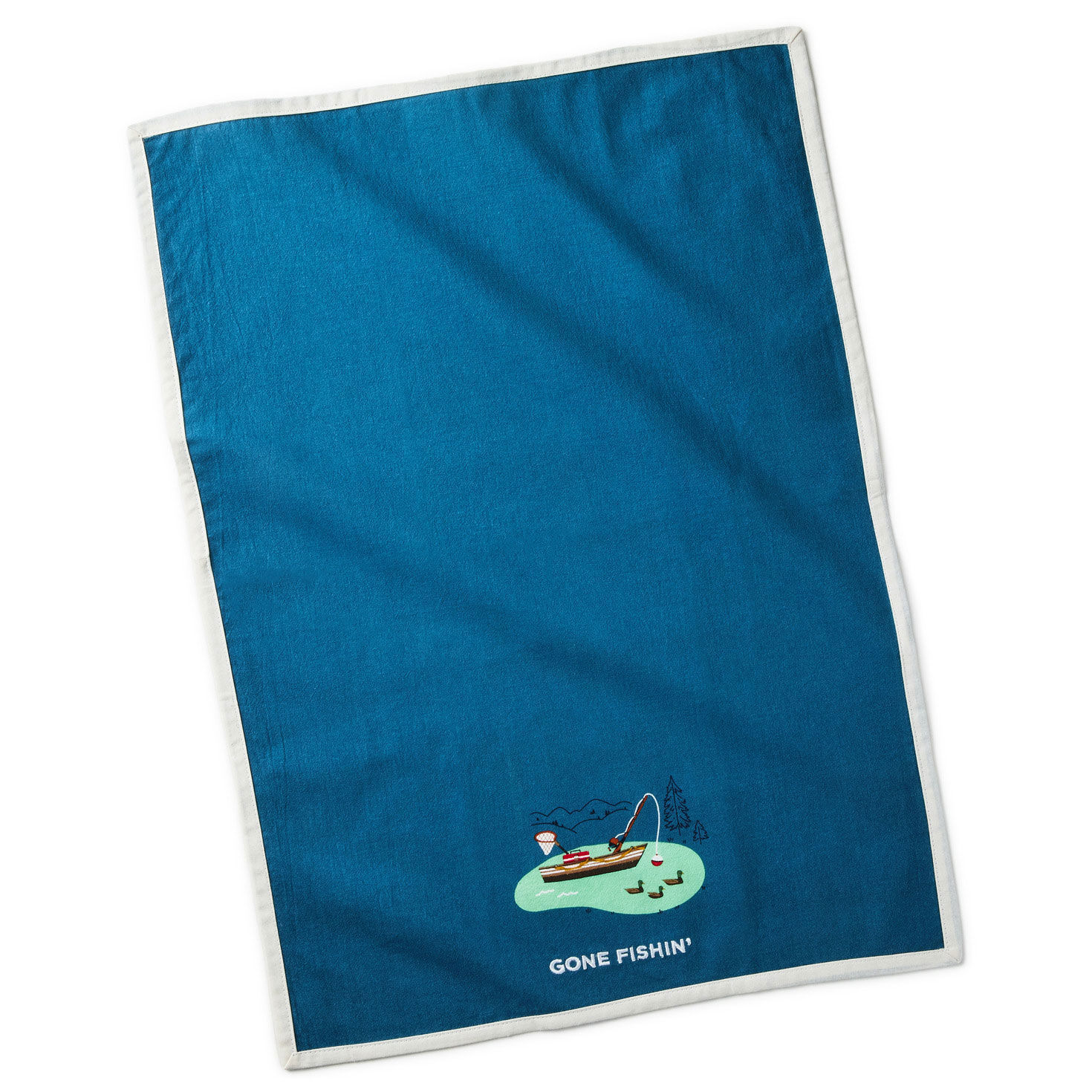 Gone Fishing Blue Kitchen Towel front flat image number 2