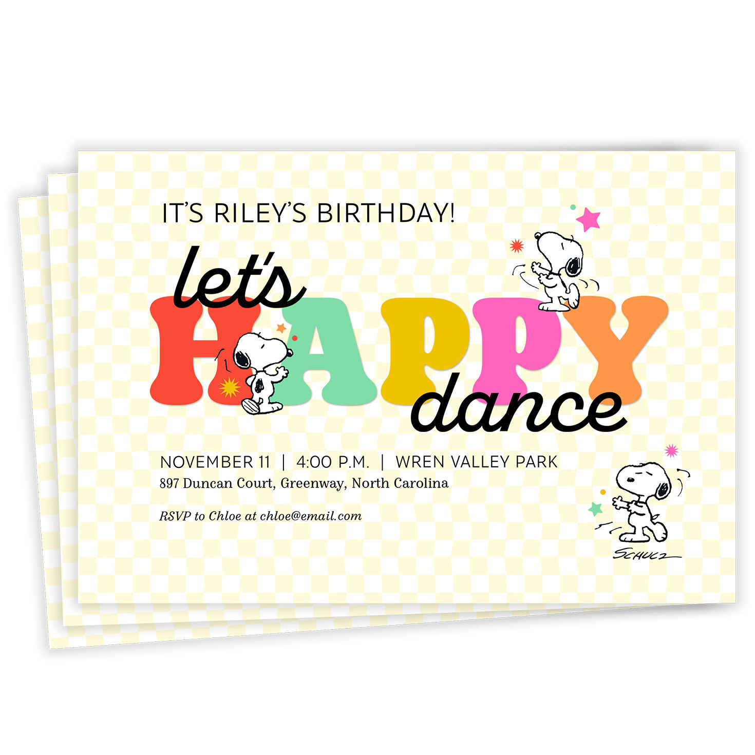 Peanuts® Snoopy Happy Dance Flat Birthday Invitation
