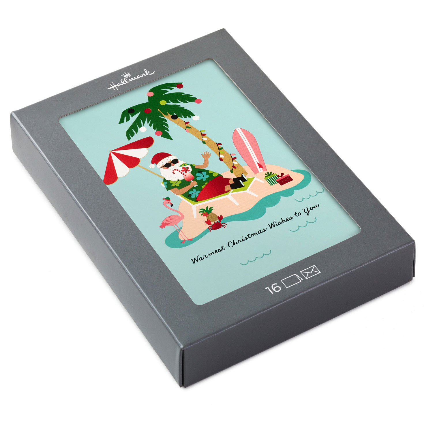 Tropical Santa and Palm Tree Boxed Christmas Cards, Pack of 16