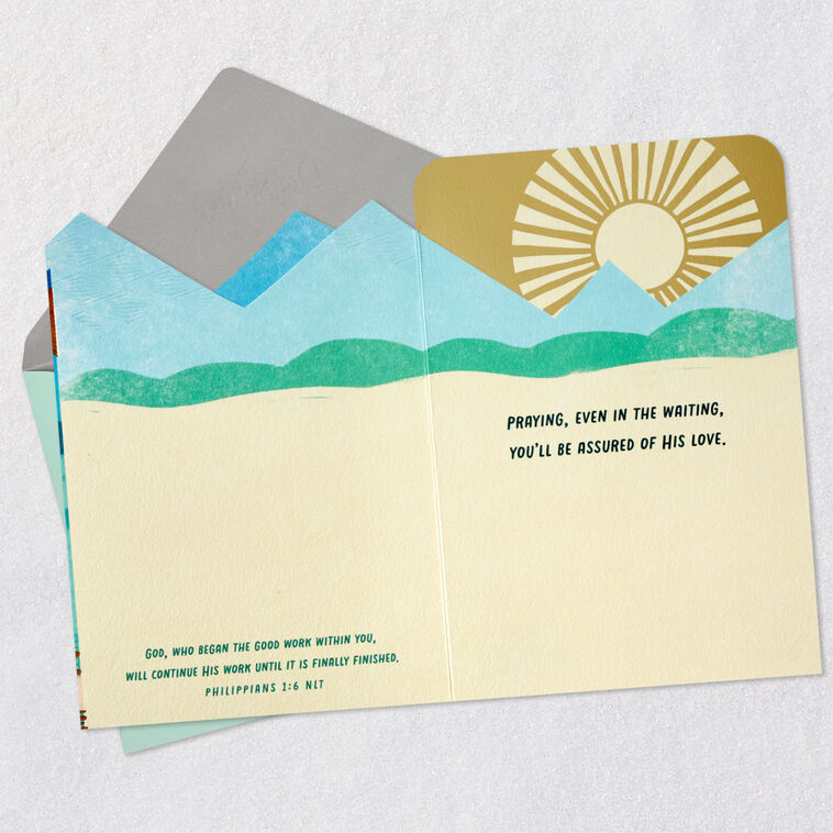 Sun Over Mountains Religious Encouragement Card Open card with envelope image number 4