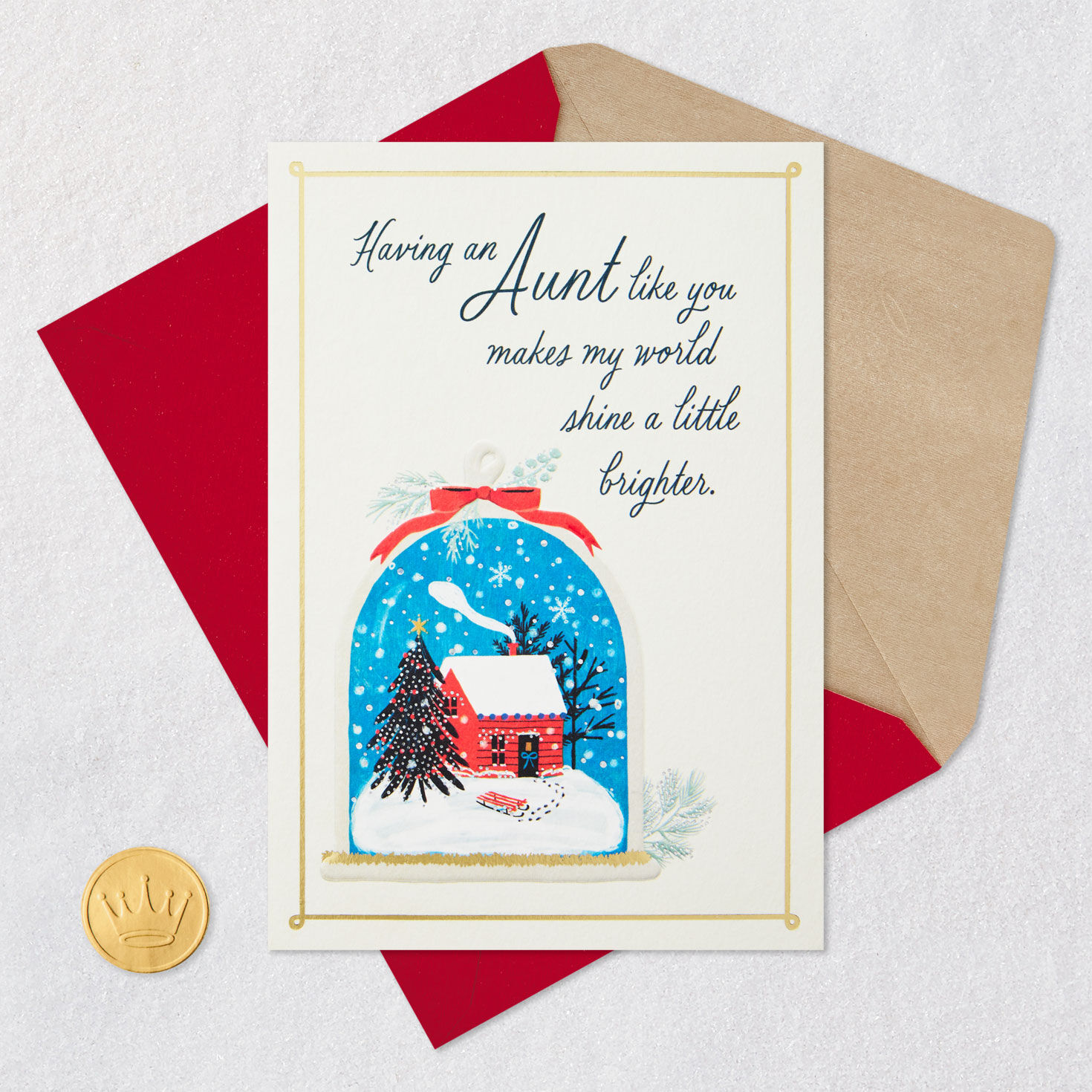 Snowy Cabin in Cloche Aunt Christmas Card Card Front with Envelope and Gold Seal image number 6
