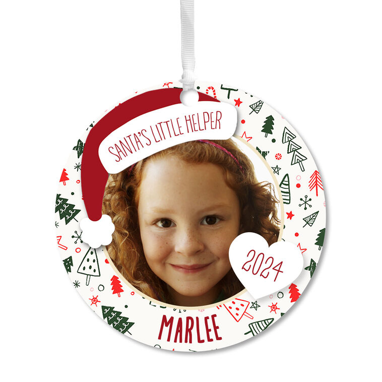 Holiday Round Metal Personalized Ornament, Custom Photo and Text