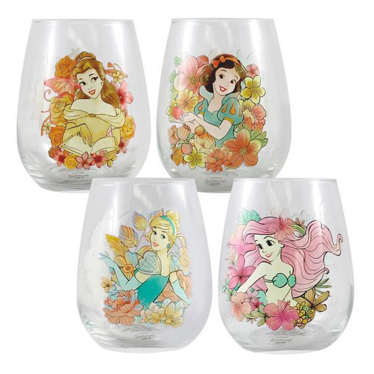 Disney Princess Stemless Wine Glasses, Set of 4 Wine Glasses Hallmark