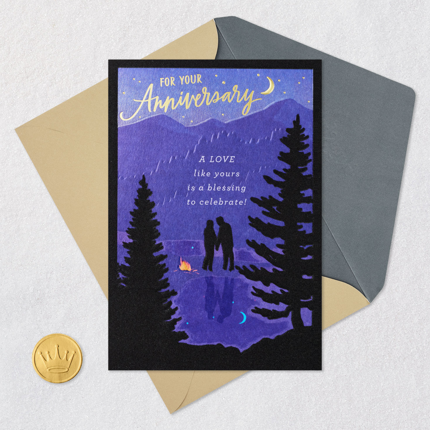 Mountain Camping Religious Anniversary Card Card Front with Envelope and Gold Seal image number 6