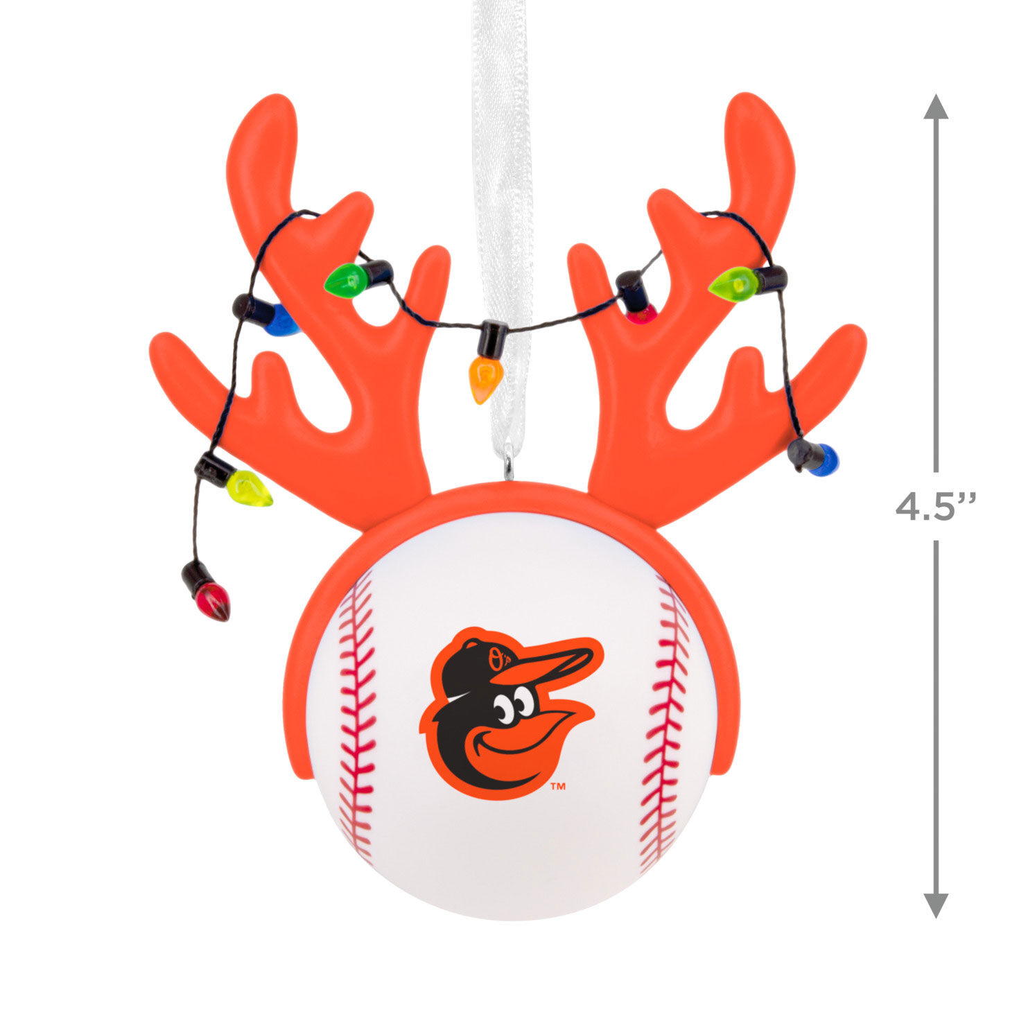 Orioles Reindeer Baseball Christmas Ornament measurement image number 3