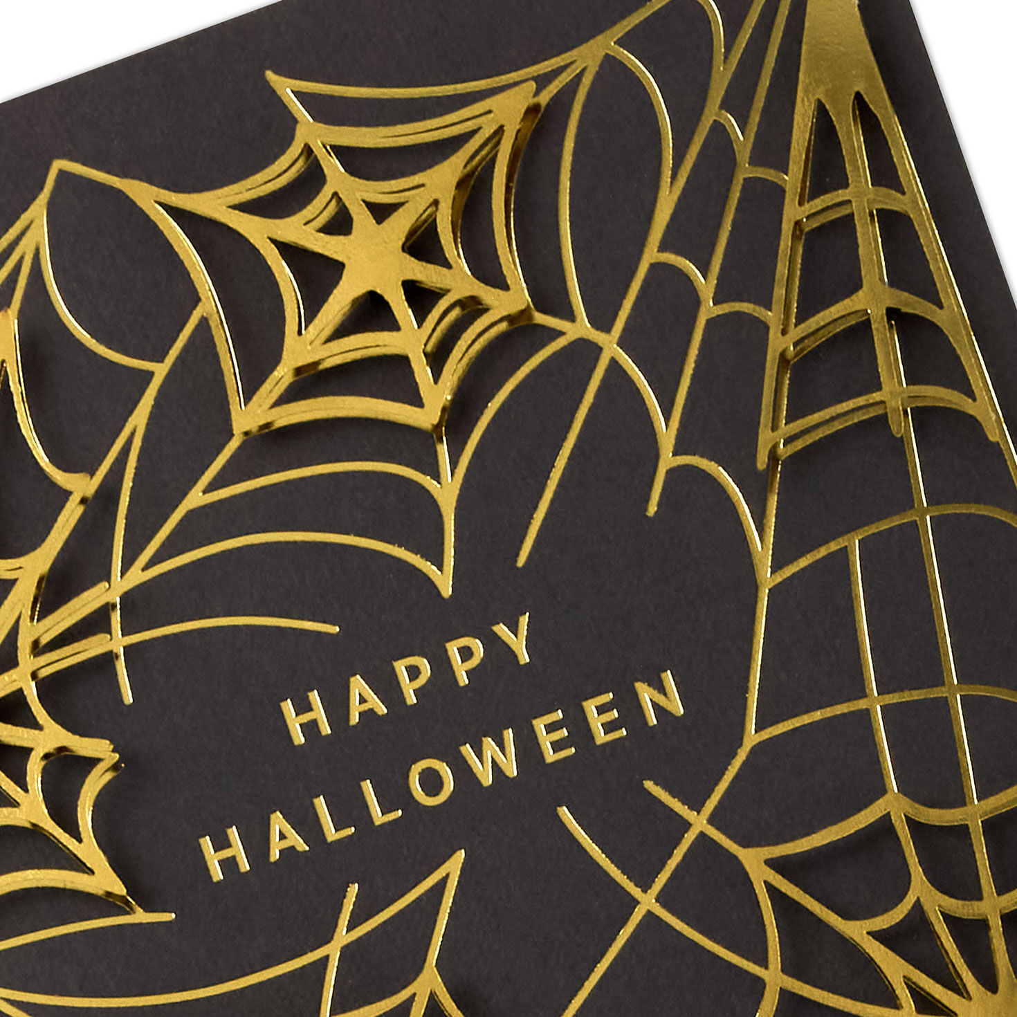 Black and Gold Spiderwebs Happy Halloween Card Card Front Detail image number 4