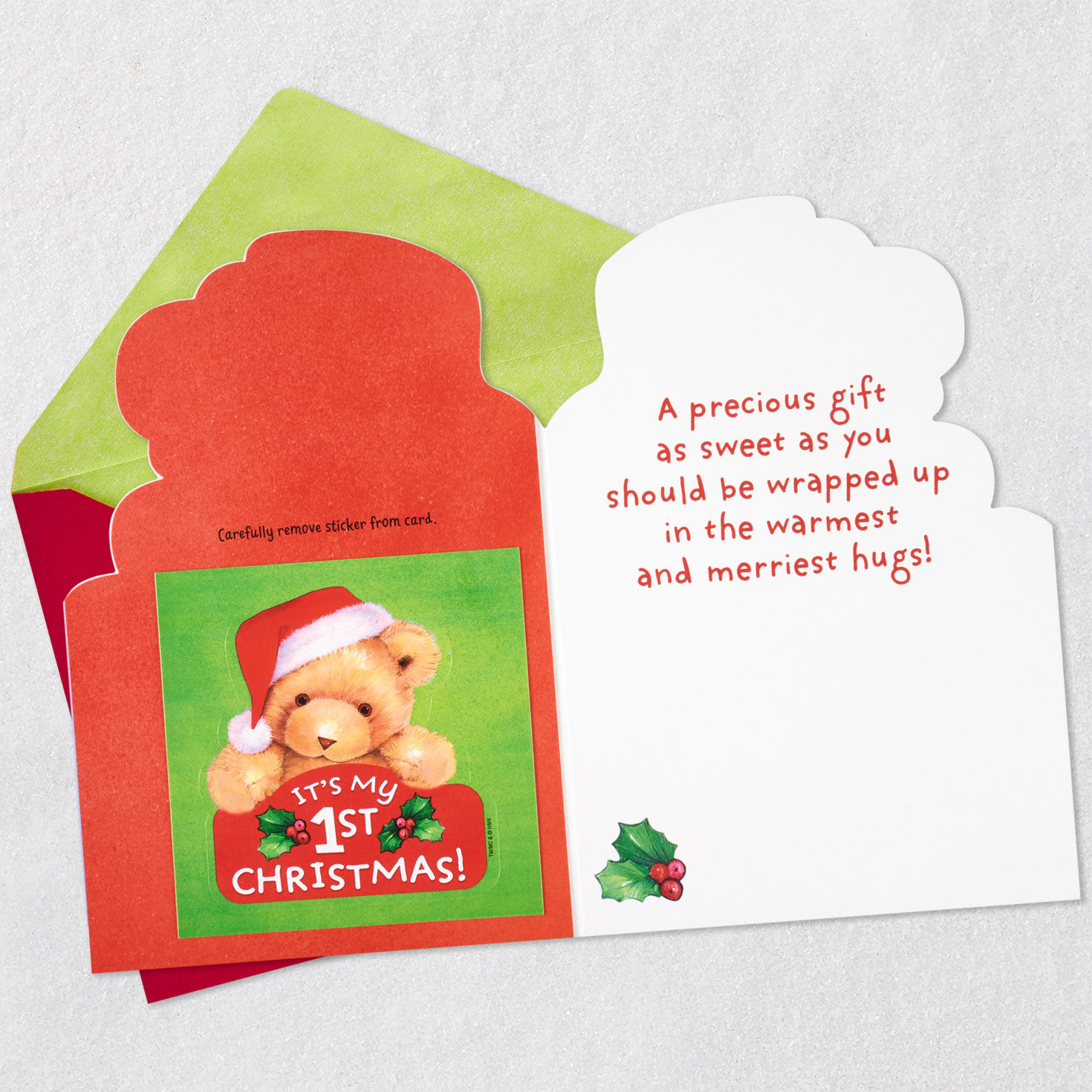 Teddy Bear in Santa Hat Christmas Card for Baby Open card with envelope image number 3