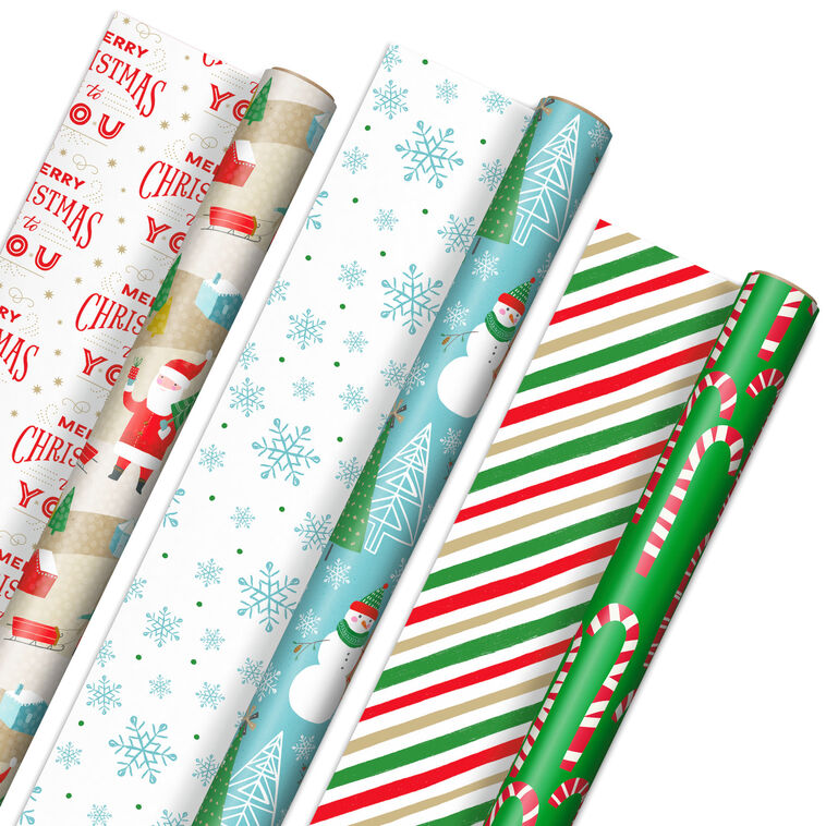 Santa Fun 3-Pack Reversible Christmas Wrapping Paper, 120 sq. ft ...