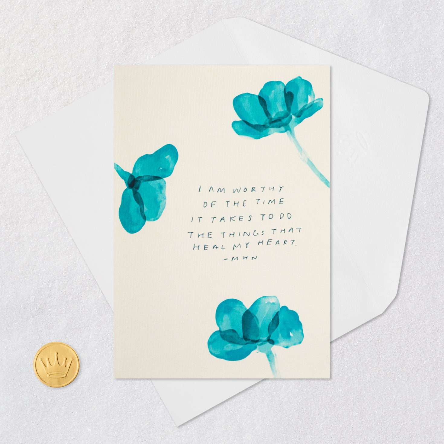 Teal Abstract Blooms on Blush Support Card Card Front with Envelope and Gold Seal image number 5