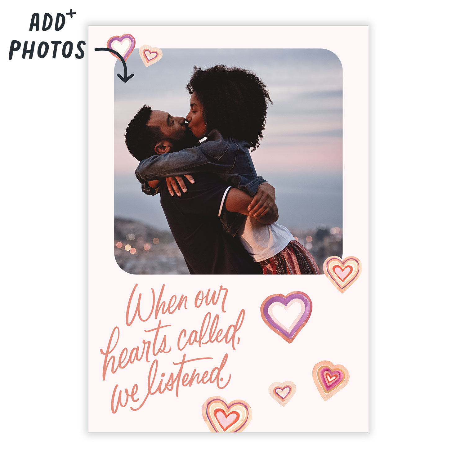 Pink Hearts Photo Personalized Love Card Card Front indicating personalization image number 2