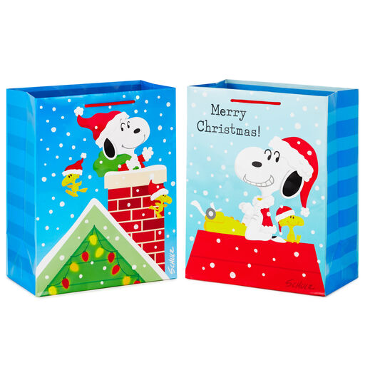 11.5" Peanuts® Snoopy 2-Pack Large Christmas Gift Bags, 