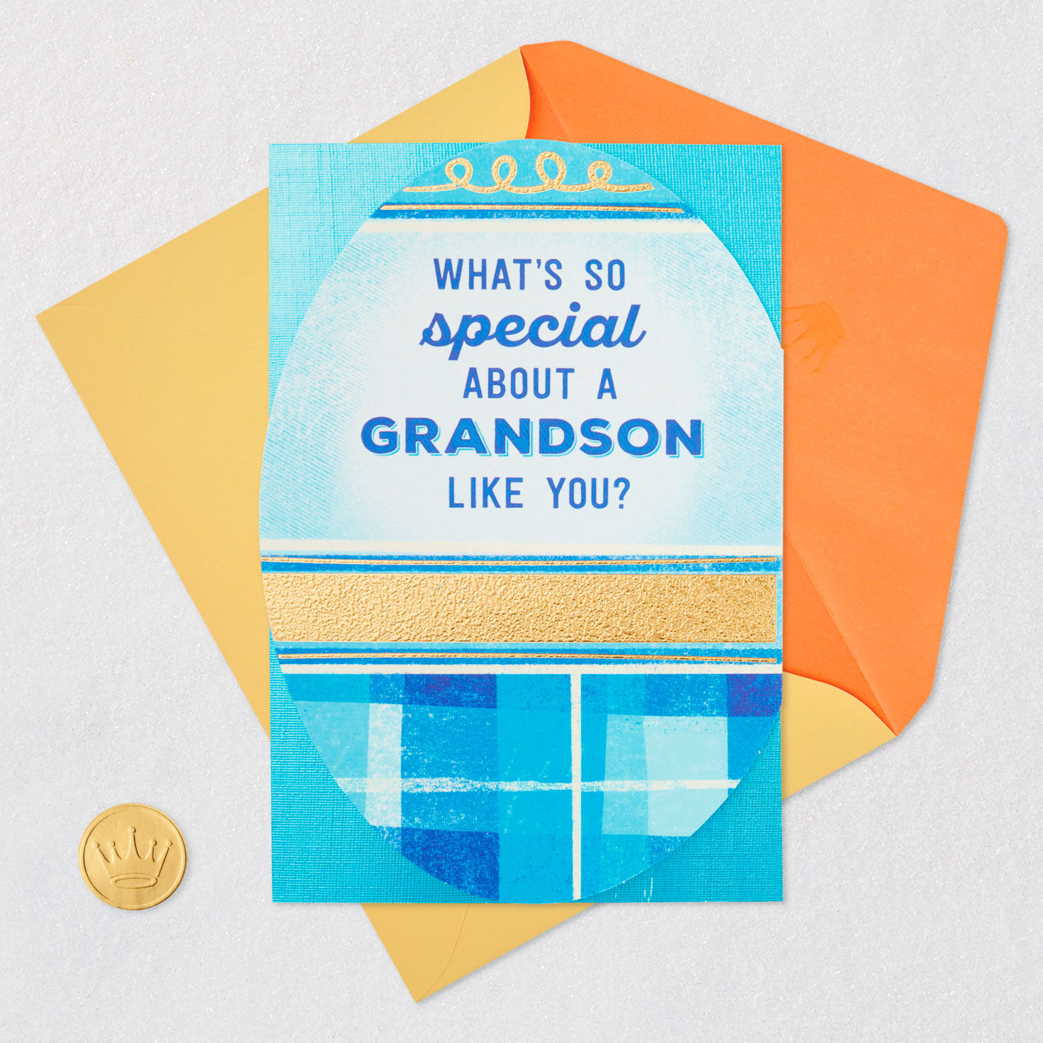 Blue Plaid Egg Easter Card for Grandson, , large image number 5