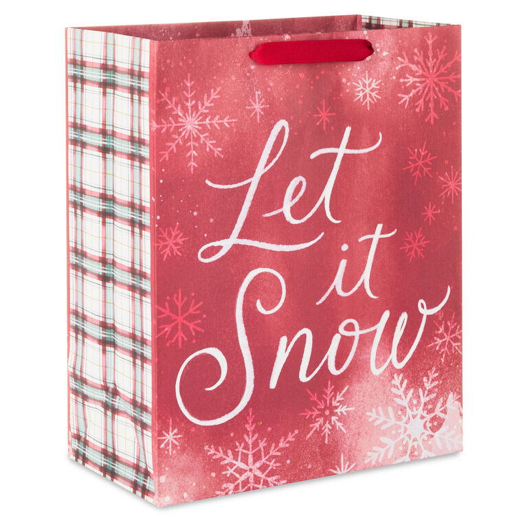 13" Let It Snow Weathered Red Large Holiday Gift Bag