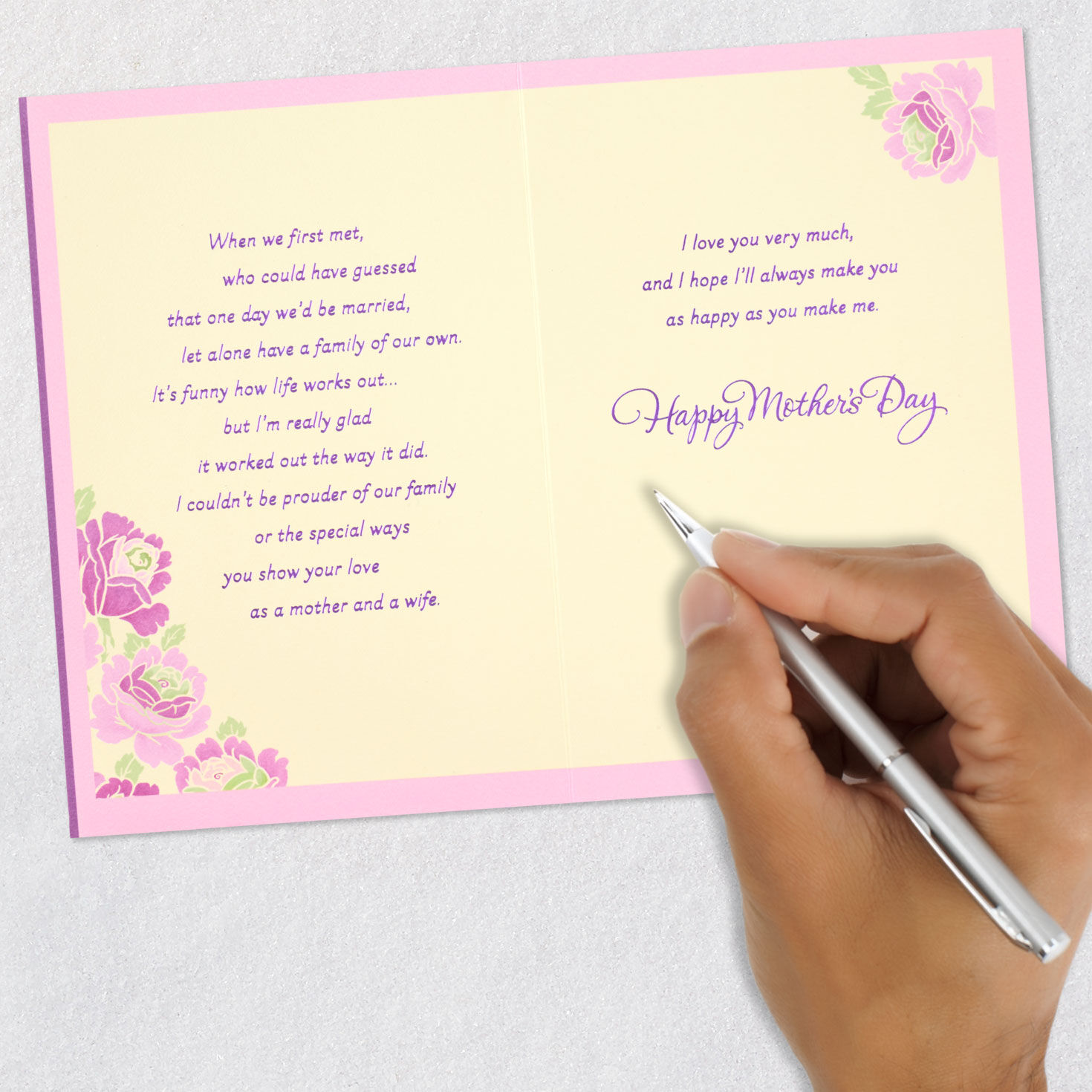 Flower Blooms on Purple Mother's Day Card for Wife signing card image number 7
