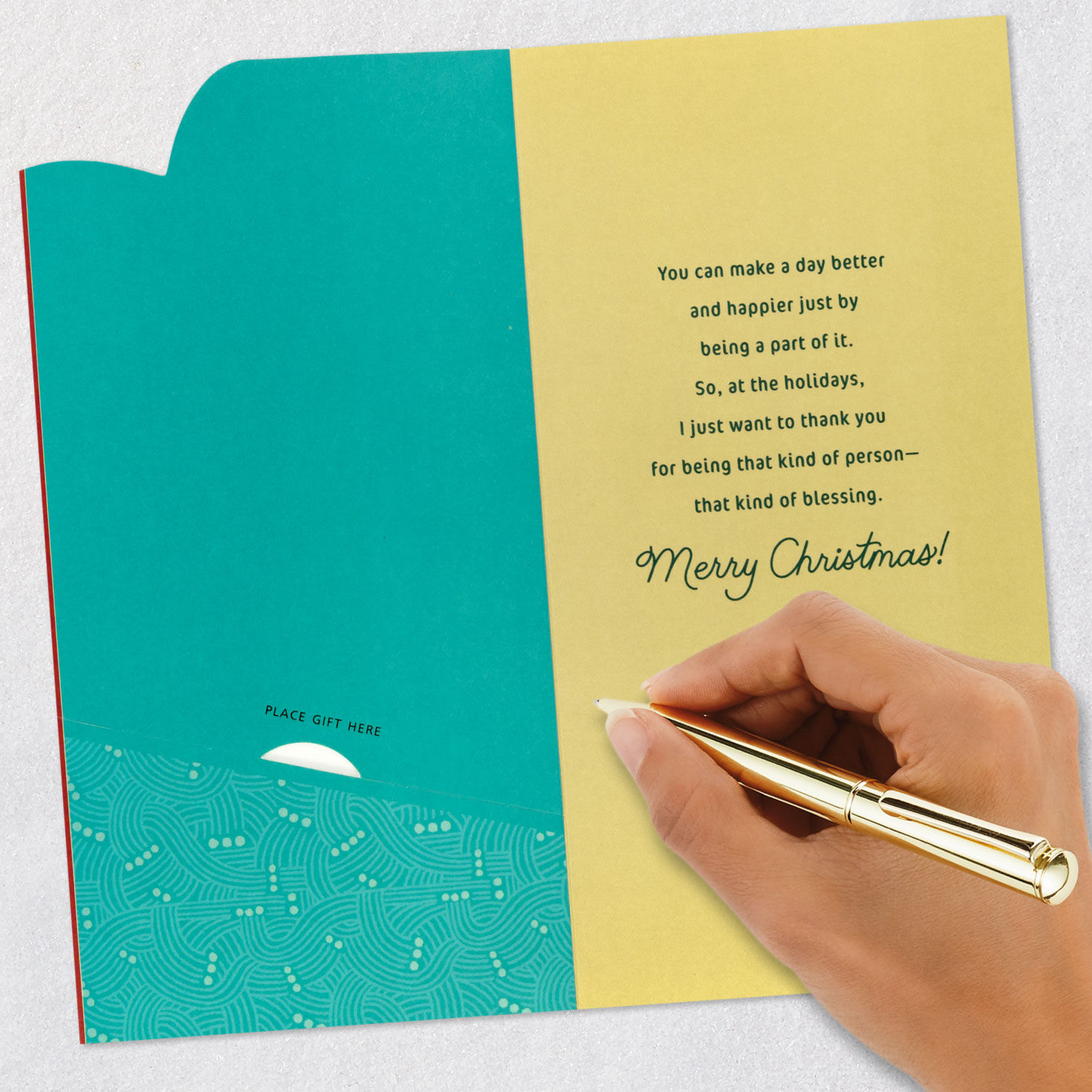 Green Stocking on Red Money Holder Christmas Card Signing card image number 7