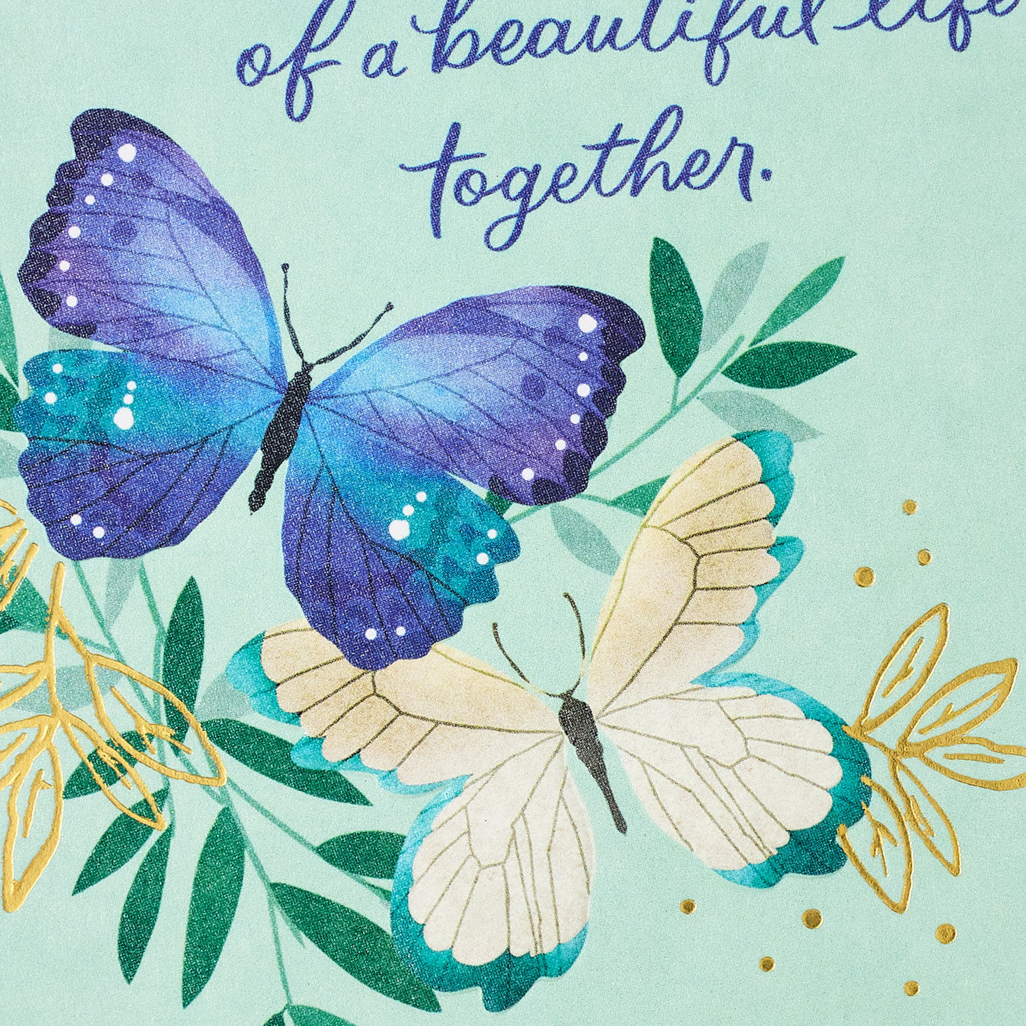 Butterflies on Green Wedding Congratulations Card Card Front Detail image number 4