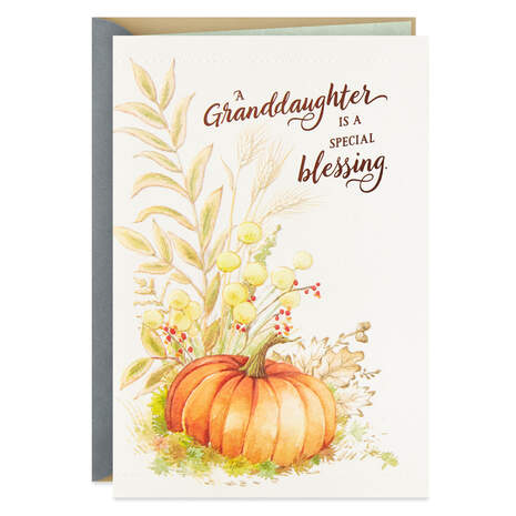 Pumpkin in a Field Thanksgiving Card for Granddaughter, , large