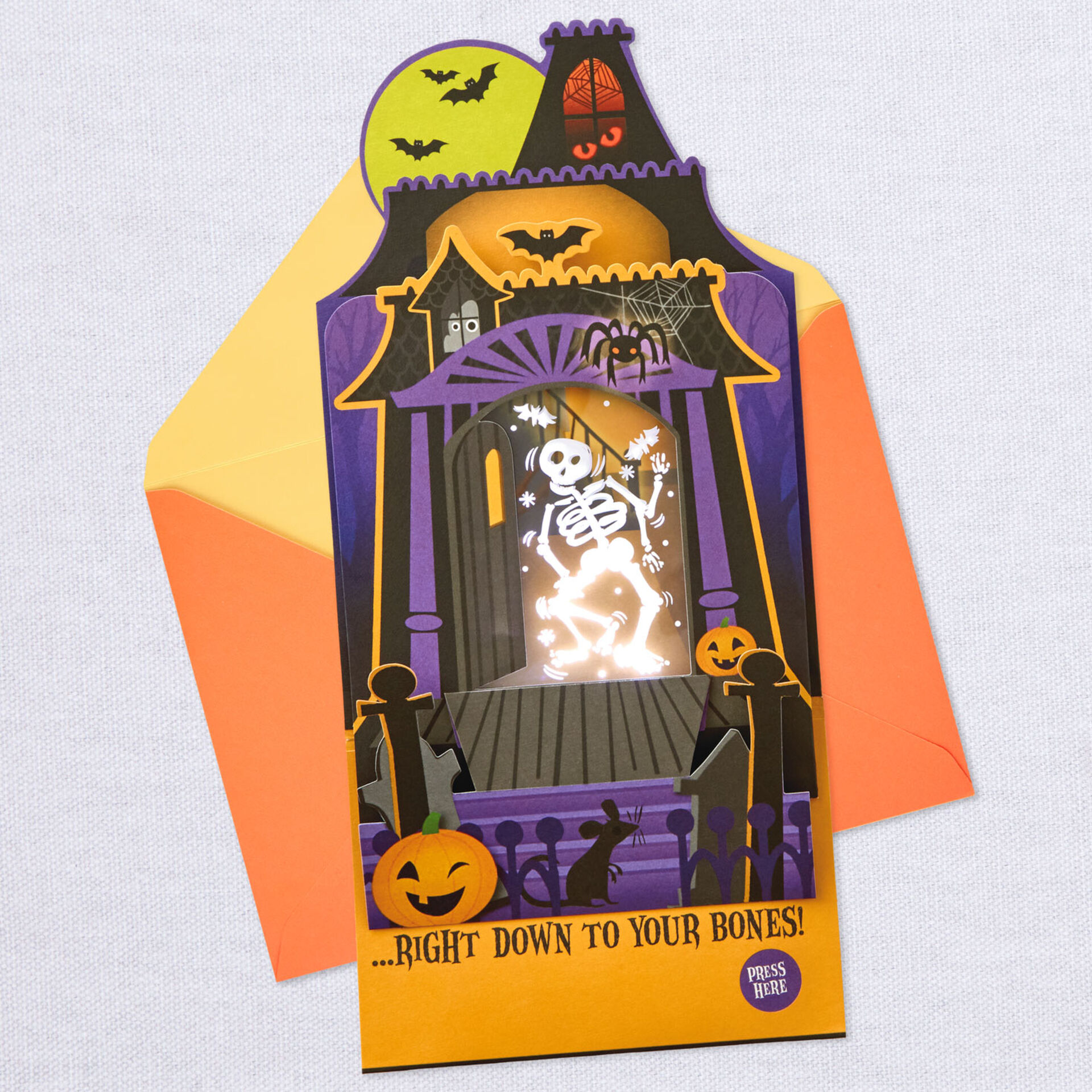 Dancing Skeleton Pop-Up Musical Halloween Card With Light - Greeting