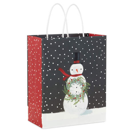 9.6" Snowman With Wreath Medium Christmas Gift Bag, , large