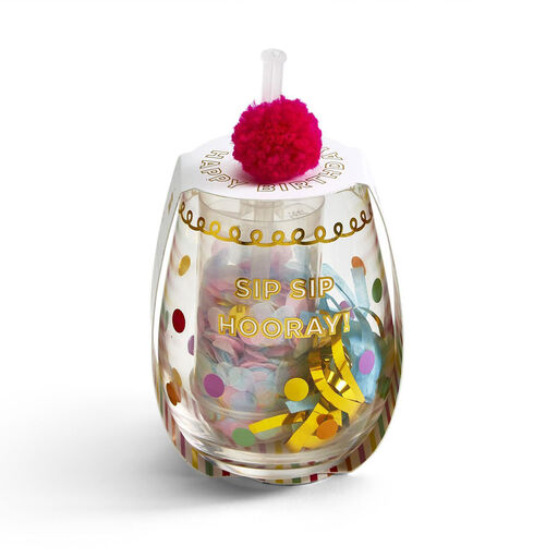 Sip Sip Hooray! Stemless Wine Glass Birthday Gift Set, 3 Pieces, 