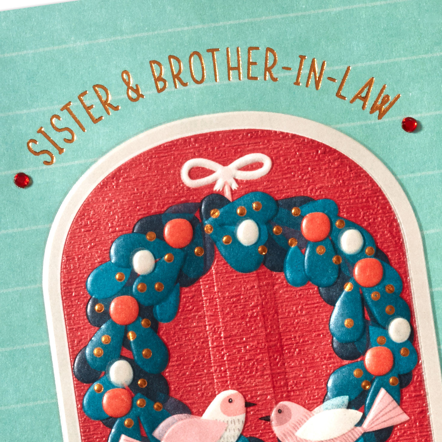 Wreath on Door Christmas Card for Sister and Brother-in-Law Card Front Detail image number 5